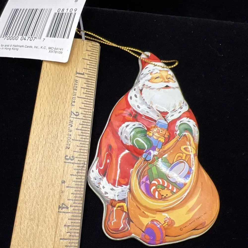 Christmas Hallmark Santa with Bag Of Toys Hanging Ornament Metal Vintage Holiday